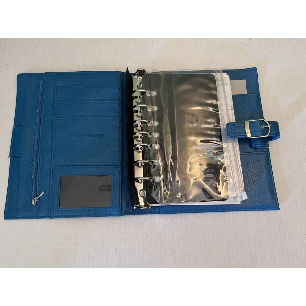 Blue Teal Leather Day Timer 7 Ring Binder Organizer 9.25” X 7.25 Daytimer